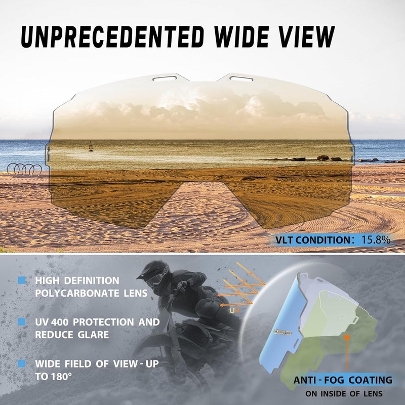 VOZAPOW Dirt Bike Goggles Over Glasses Anti-Fog, Motorcycle Protective Eyewear Motocross Goggles for Men Women - Image 3